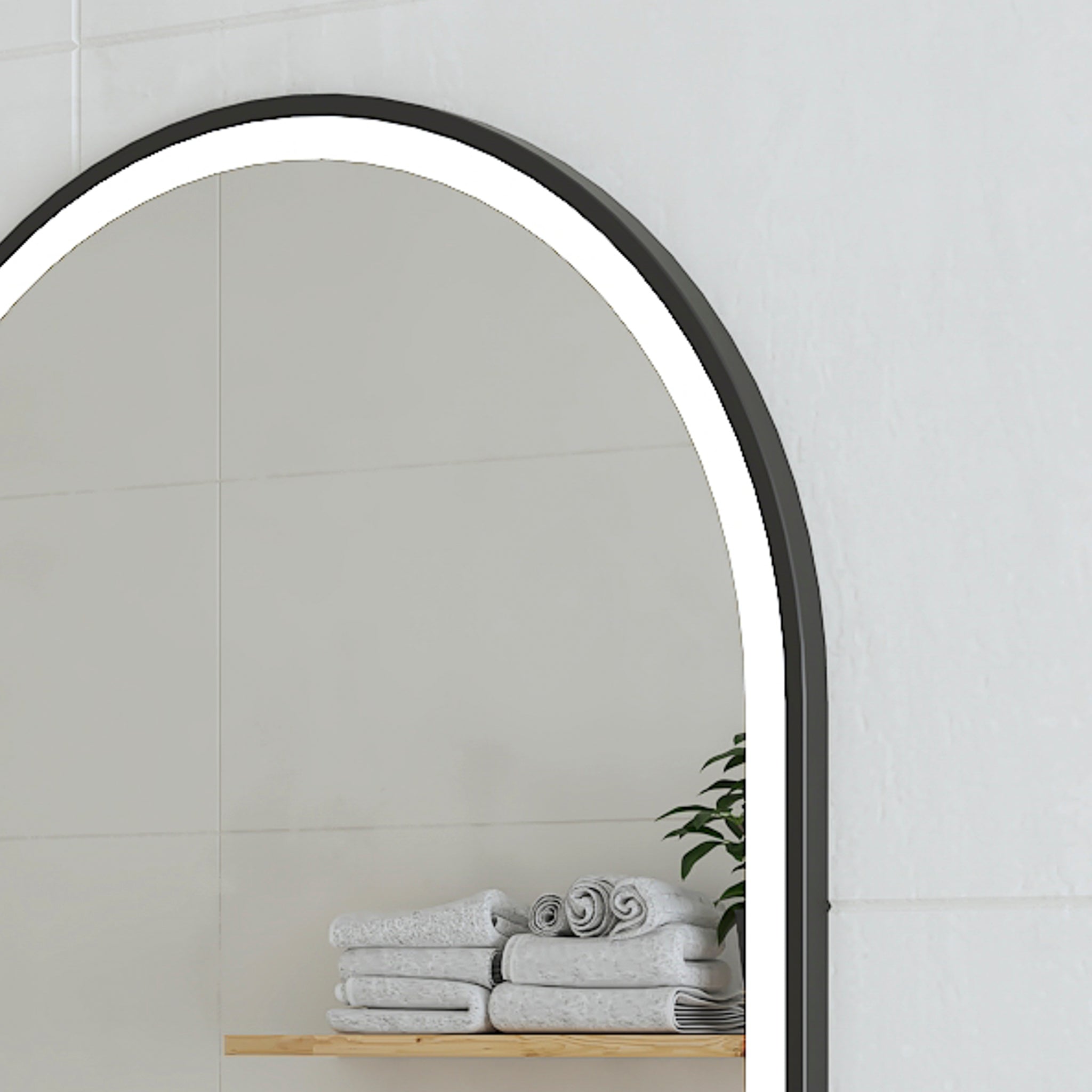 Arco Arch 500mm x 1000mm Frontlit LED Mirror with Matte Black Frame and Demister