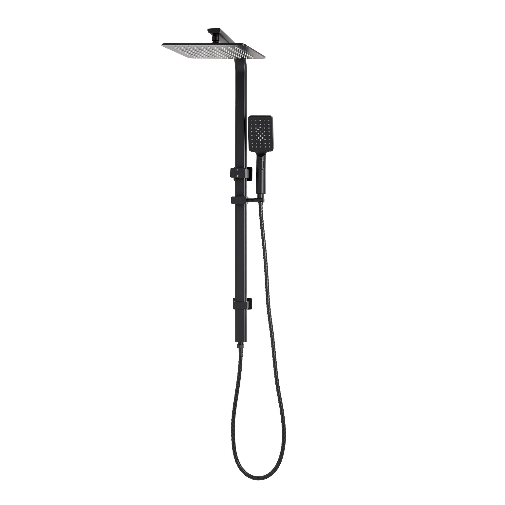 Retto Square Twin Shower System with Adjustable Rail and 250mm Head, Matte Black