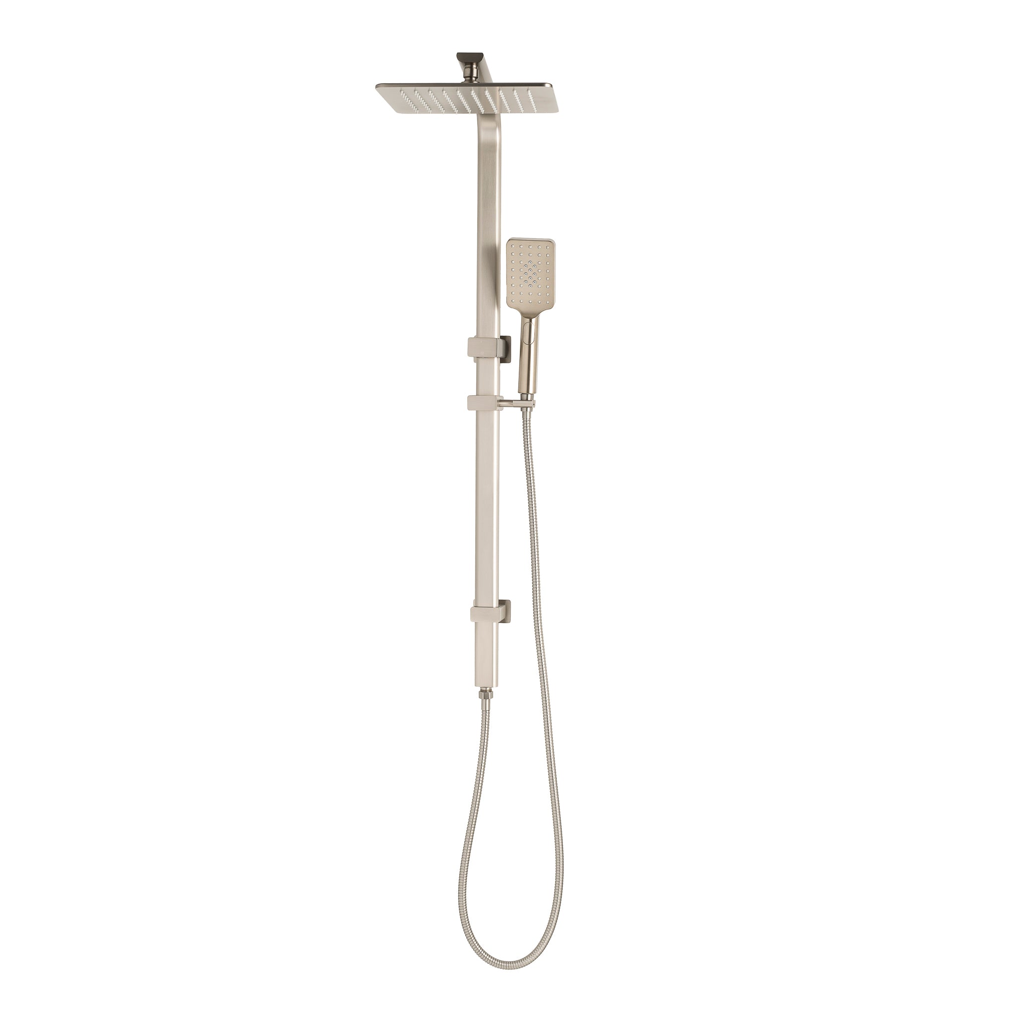 Retto Square Twin Shower System with Adjustable Rail and 250mm Head, Brushed Nickel