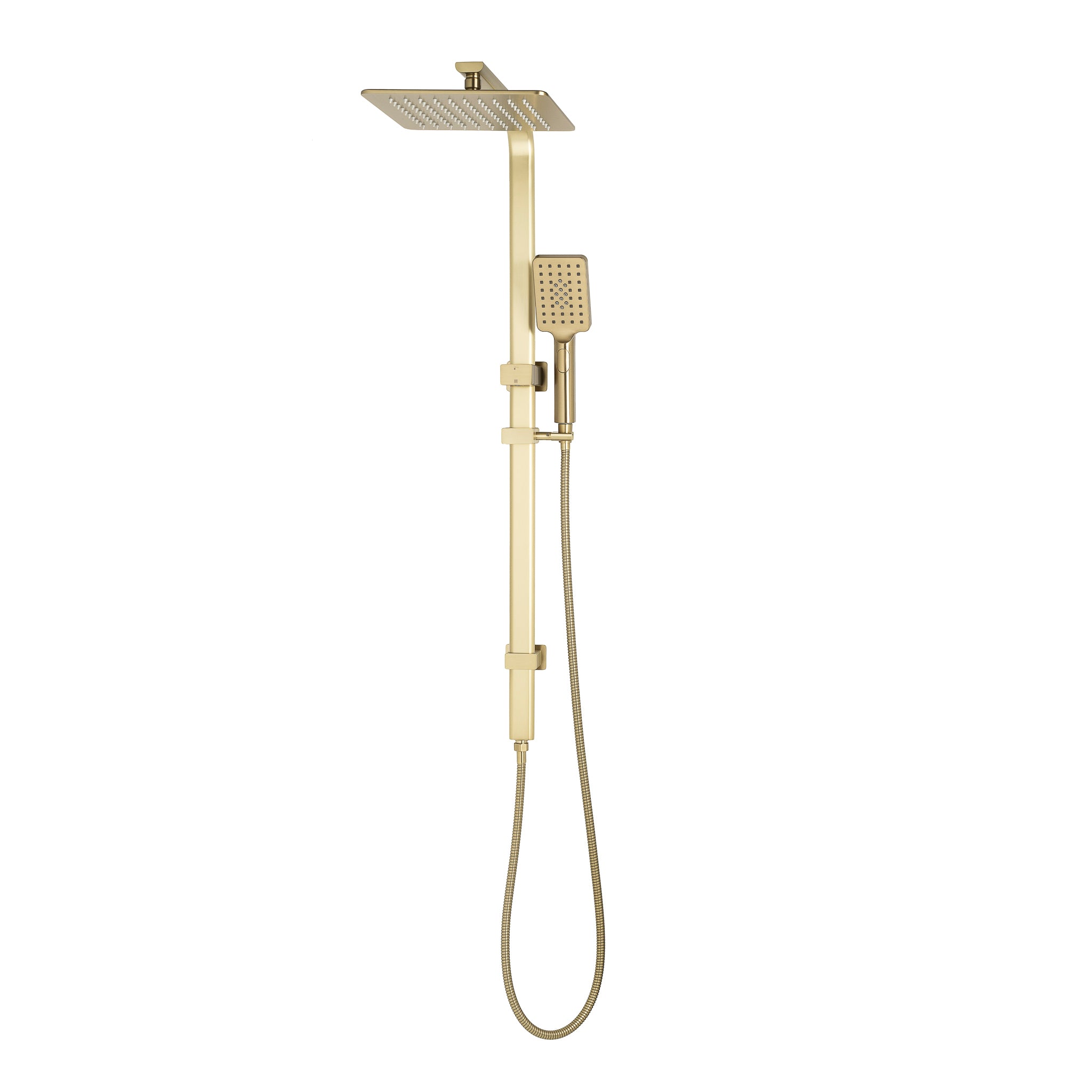 Retto Square Twin Shower System with Adjustable Rail and 250mm Head, Brushed Brass