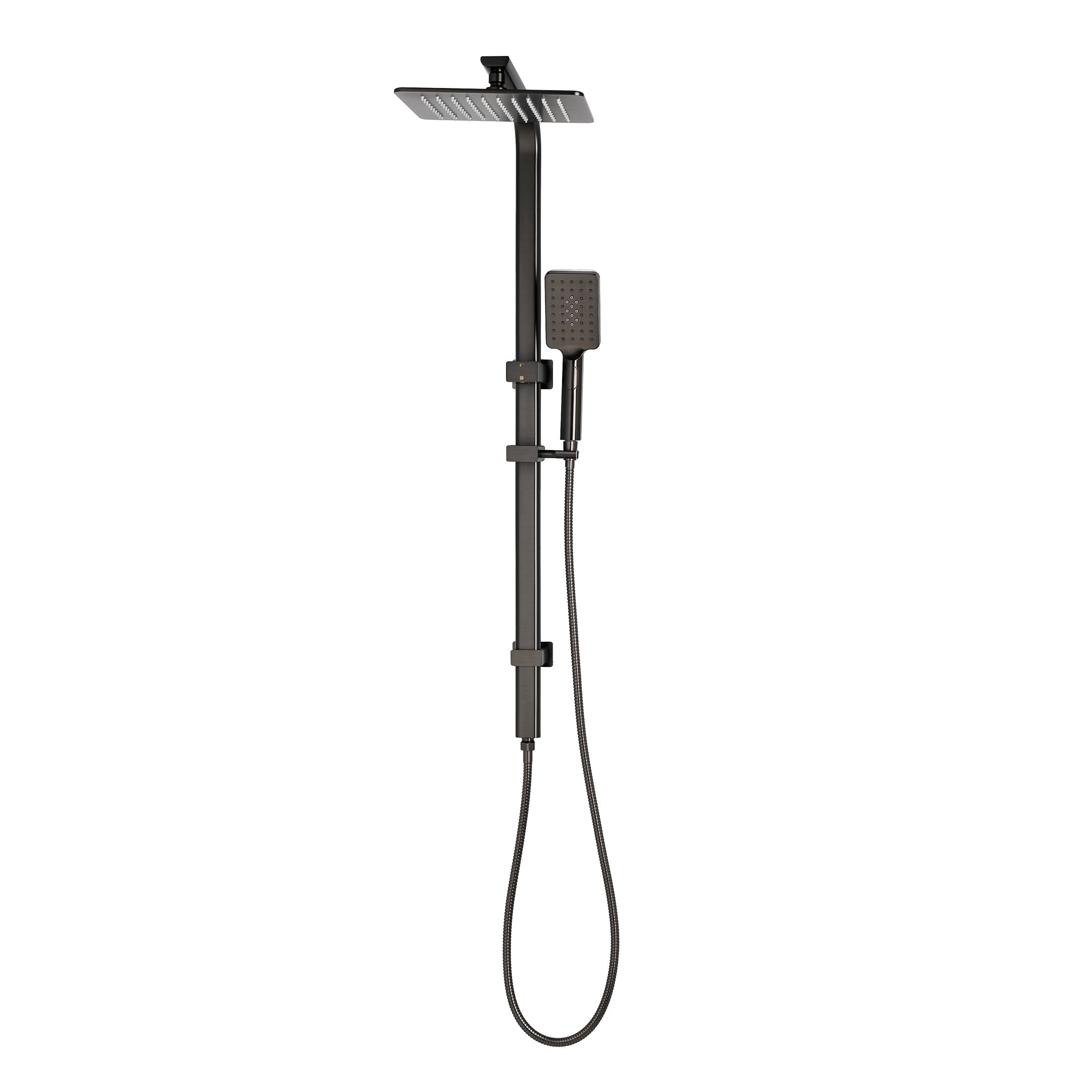 Retto Square Twin Shower System with Adjustable Rail and 250mm Head, Brushed Gunmetal