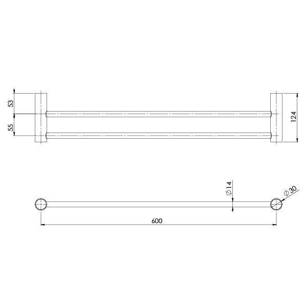 Phoenix Vivid Slimline Double Towel Rail 600mm | Chrome |