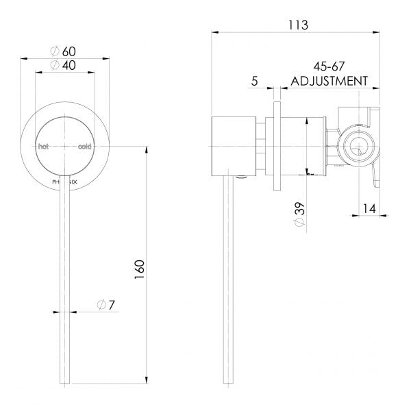 Phoenix Vivid Slimline Shower/ Wall Mixer 60mm Backplate With Extended Lever | Gun Metal |