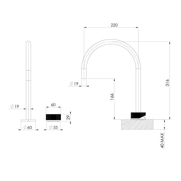 Phoenix Axia Hob Sink Mixer Set 220mm Gooseneck | Chrome |