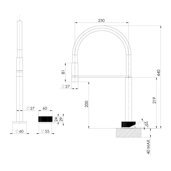 Phoenix Axia Hob Sink Mixer Set Flexible Hose 230mm | Matte Black |