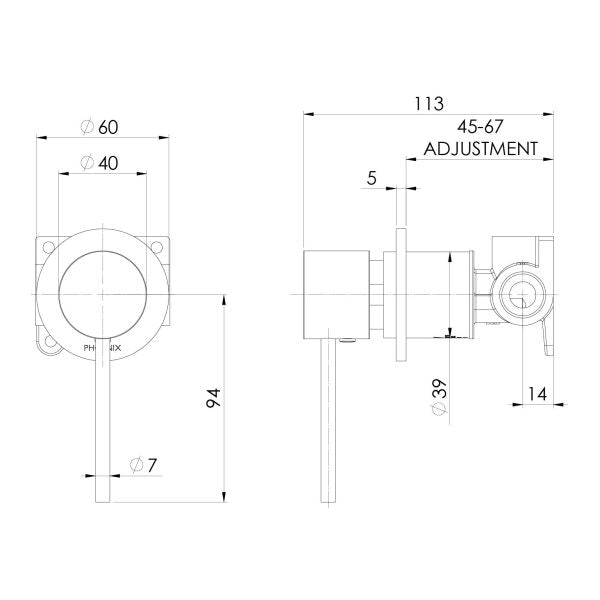 Phoenix Vivid Slimline Shower/ Wall Mixer 60mm Backplate | Gun Metal |