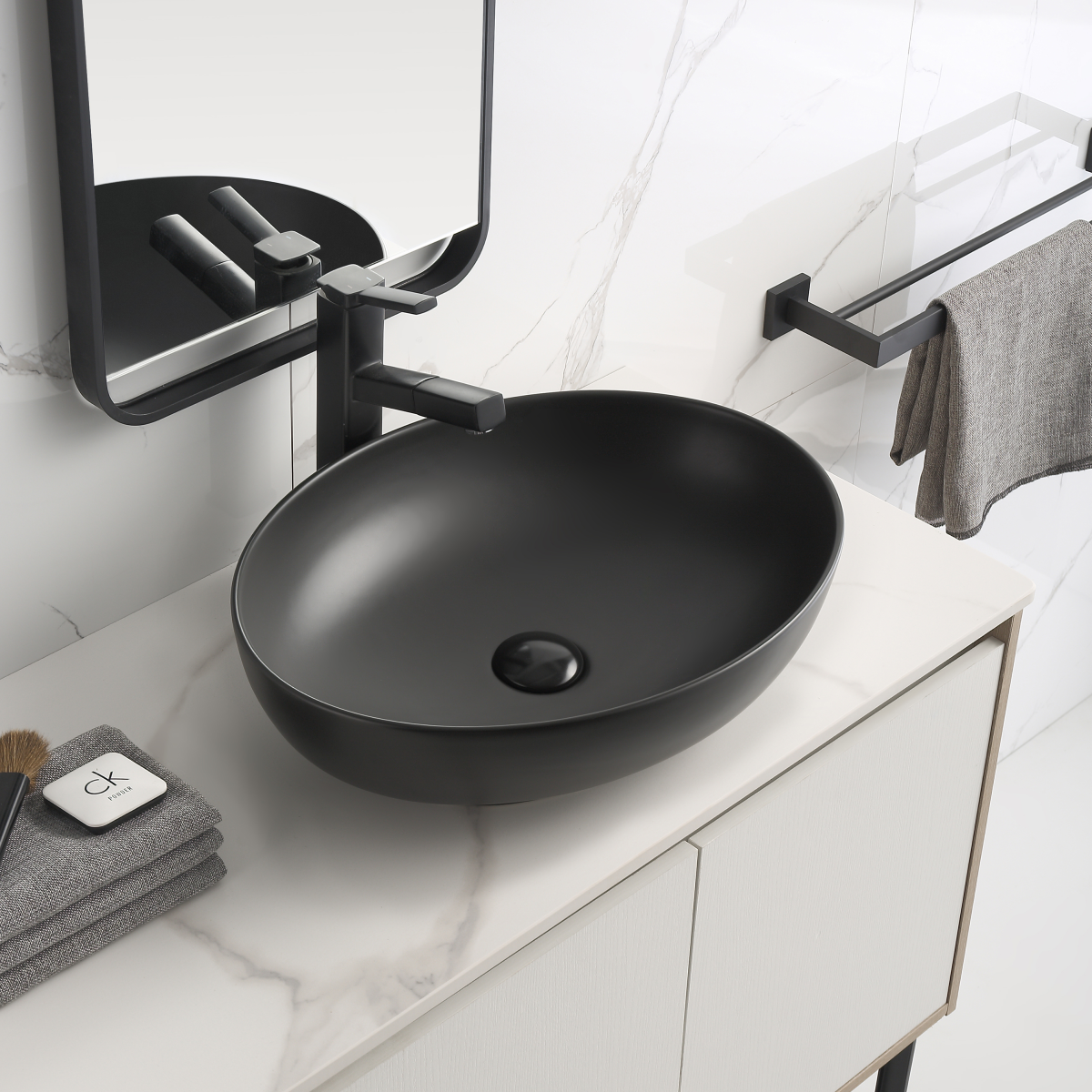 Ellipse 520mm x 395mm Above-Counter Basin, Matte Black