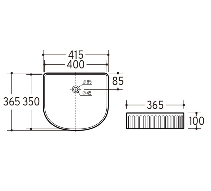 Dee Arch Fluted 410mm x 365mm Above-Counter Basin, Gloss White