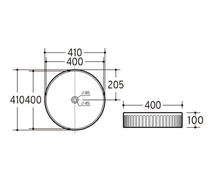 Circa Round Fluted 405mm Above-Counter Basin, Gloss White