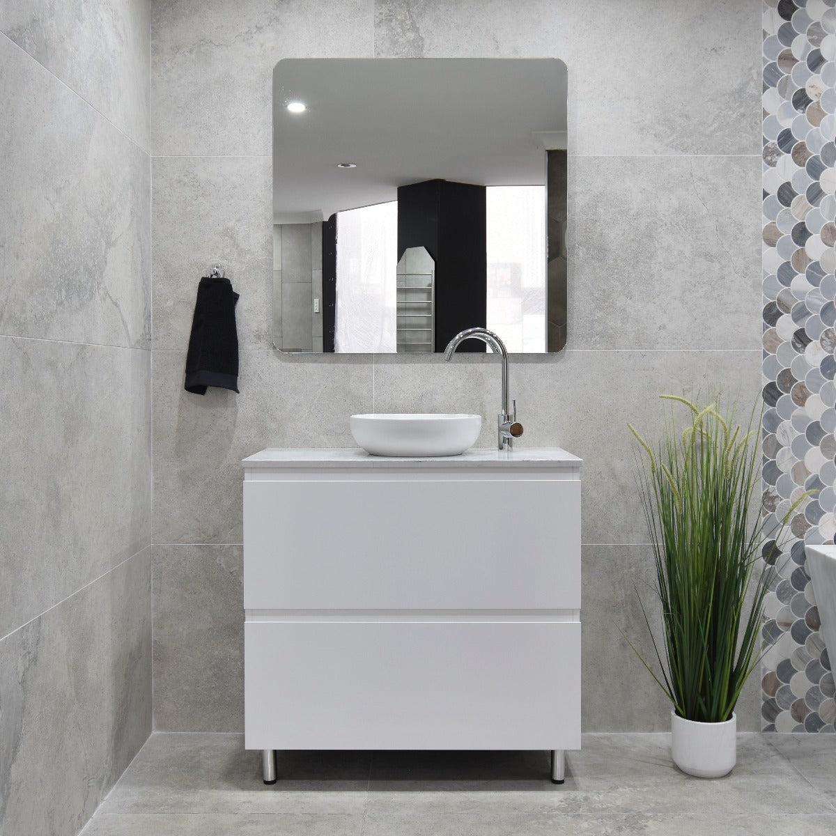 Alles Plus 900mm Floor Standing Vanity Cabinet with Satin White Finish