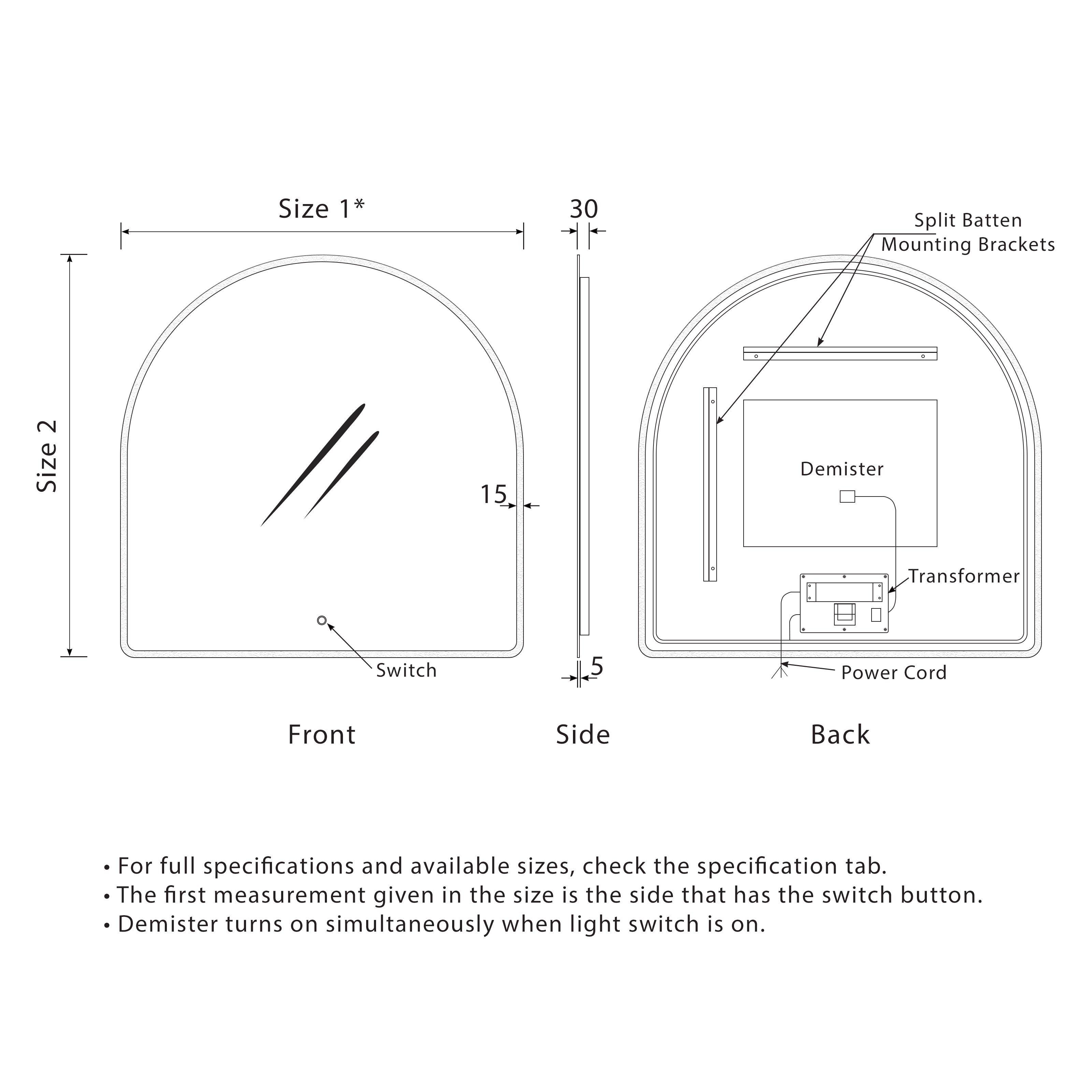 Arco Arch 1500mm x 1000mm LED Mirror with Frosted Glass Border and Demister