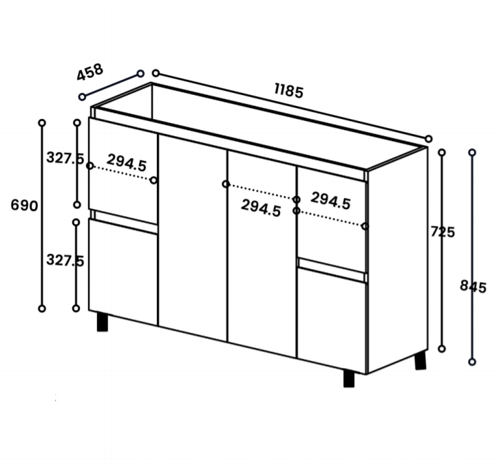 Avisé 1200mm Floor Standing Vanity Cabinet | Gloss White |