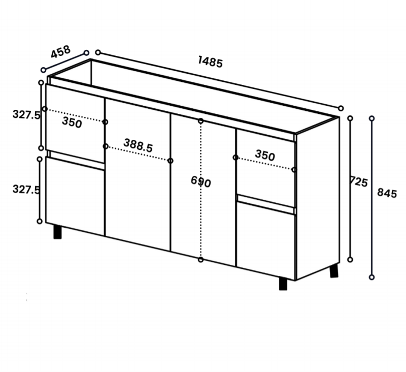 Avisé 1500mm Floor Standing Vanity Cabinet | Gloss White |