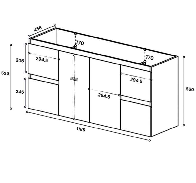 Avisé 1200mm Wall Hung Vanity Cabinet | Gloss White |