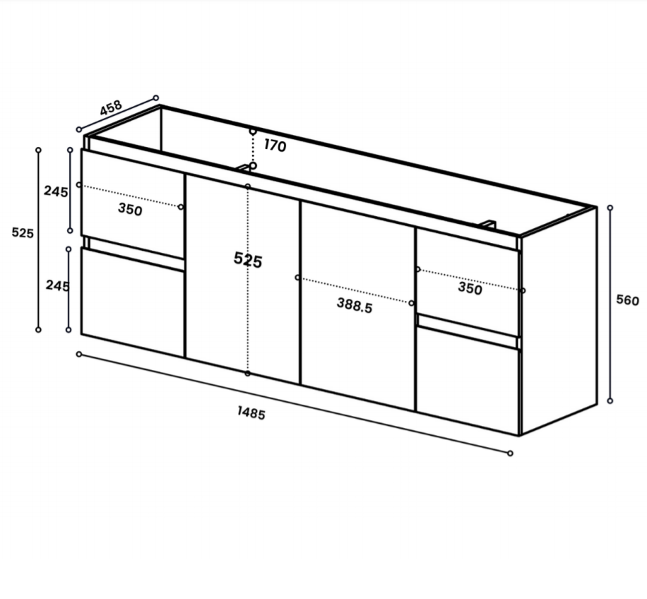 Avisé 1500mm Wall Hung Vanity Cabinet | Gloss White |