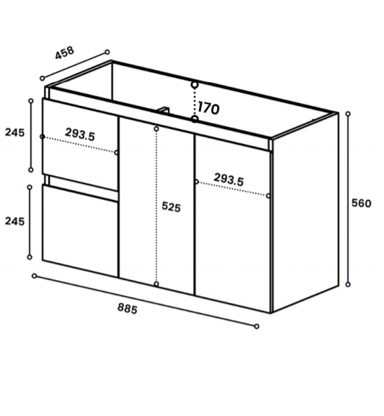 Avisé 900mm Wall Hung Vanity Cabinet with Drawers on the Left Side | Villara Oak Woodgrain |