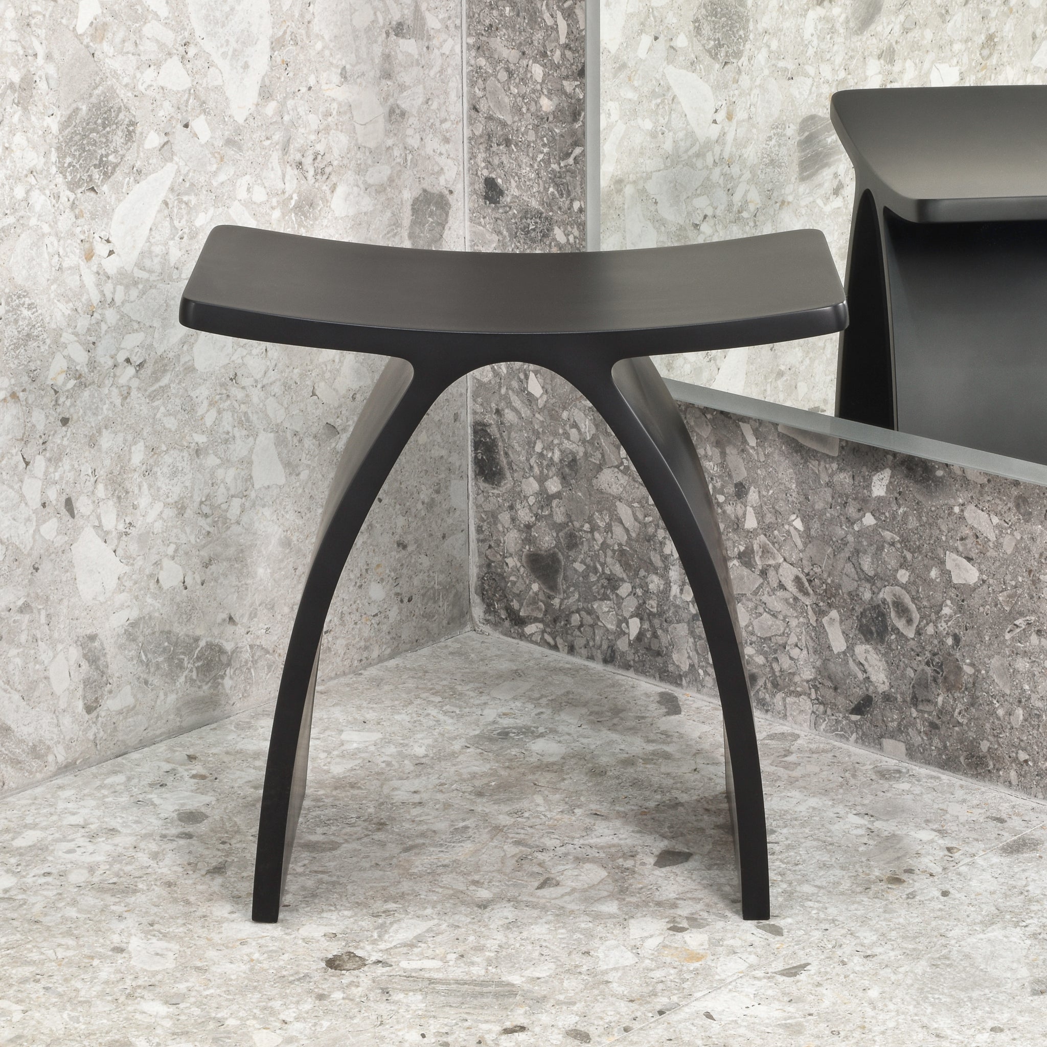 Kura Arch Artificial Stone Stool | Matte Black |