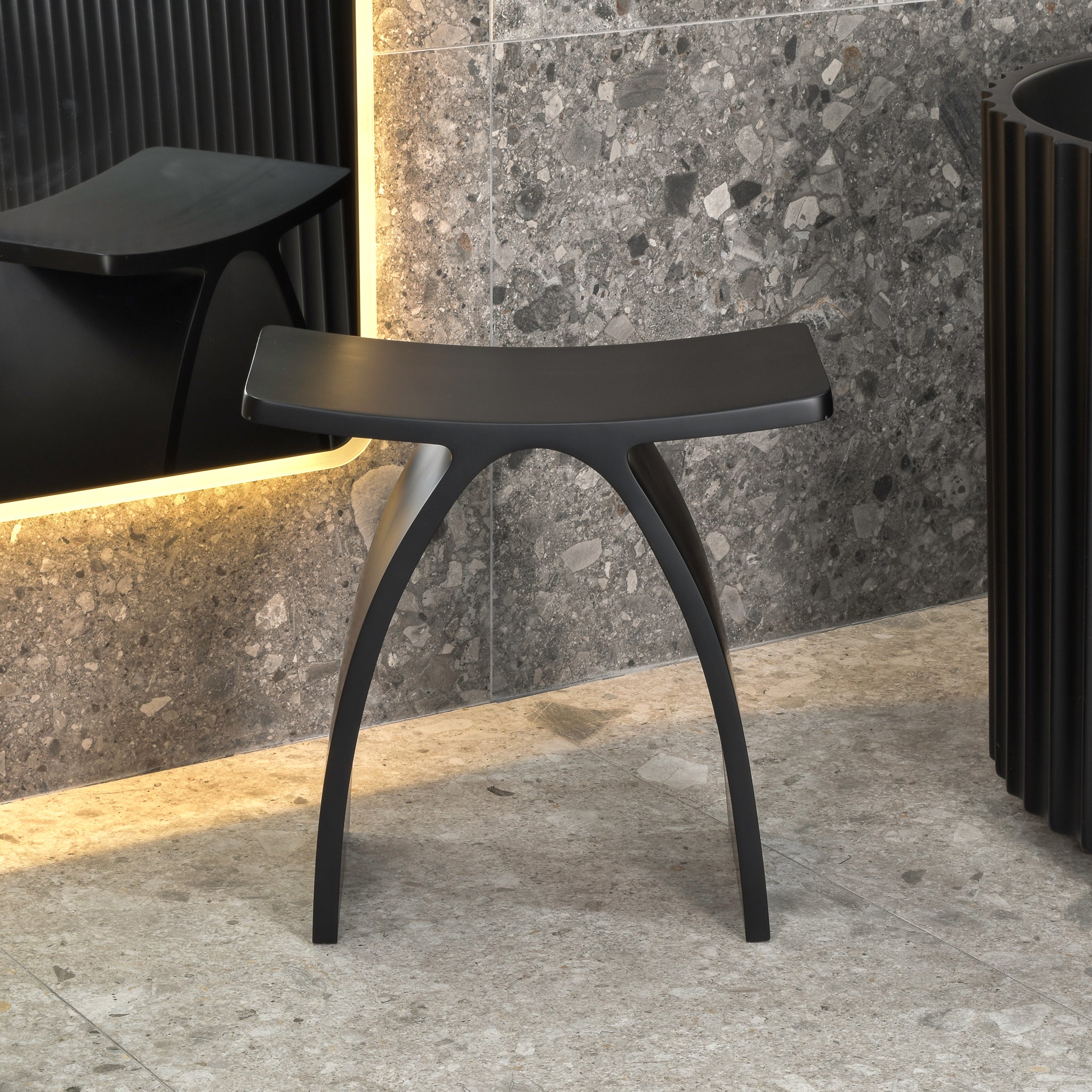 Kura Arch Artificial Stone Stool | Matte Black |