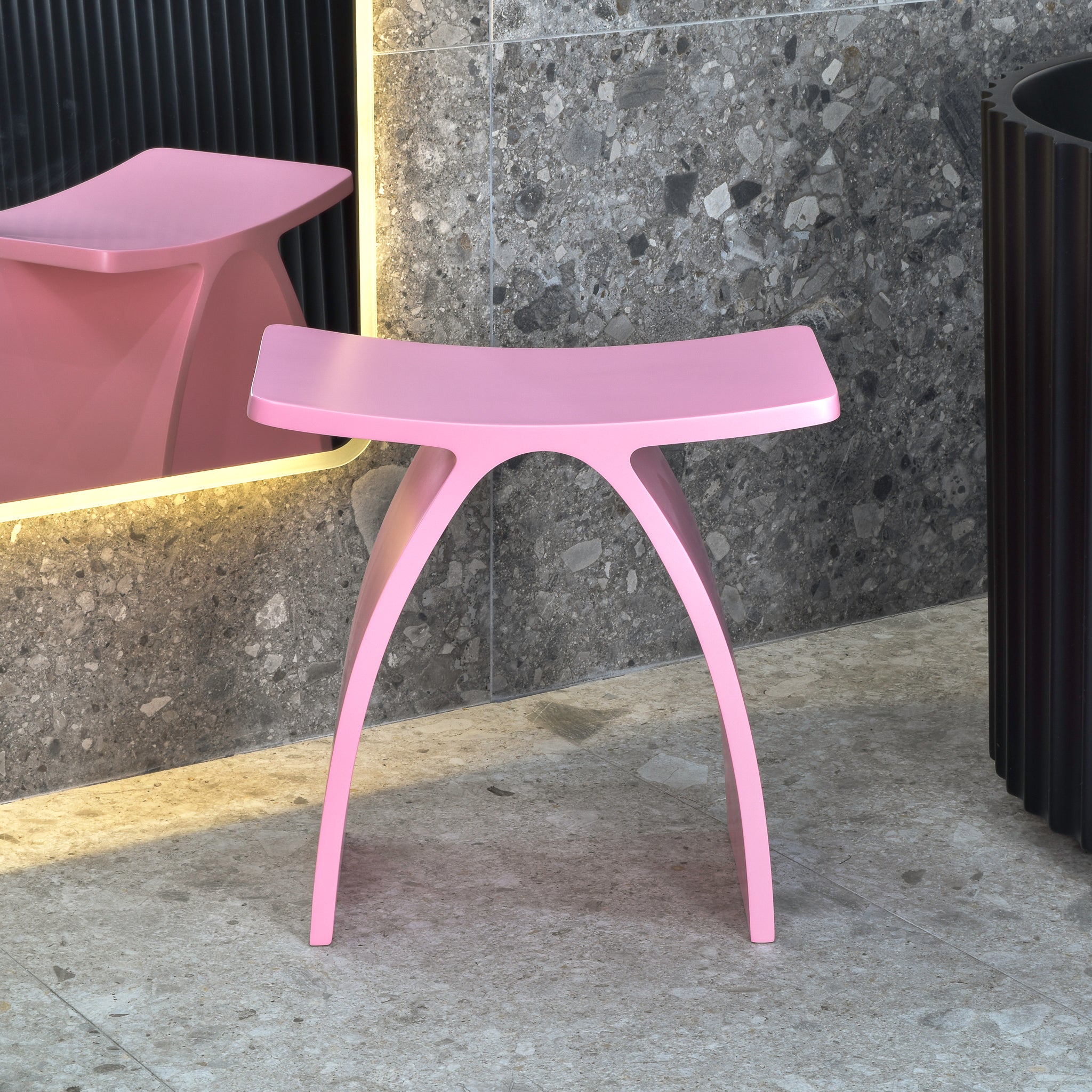 Kura Arch Artificial Stone Stool | Matte Pink |