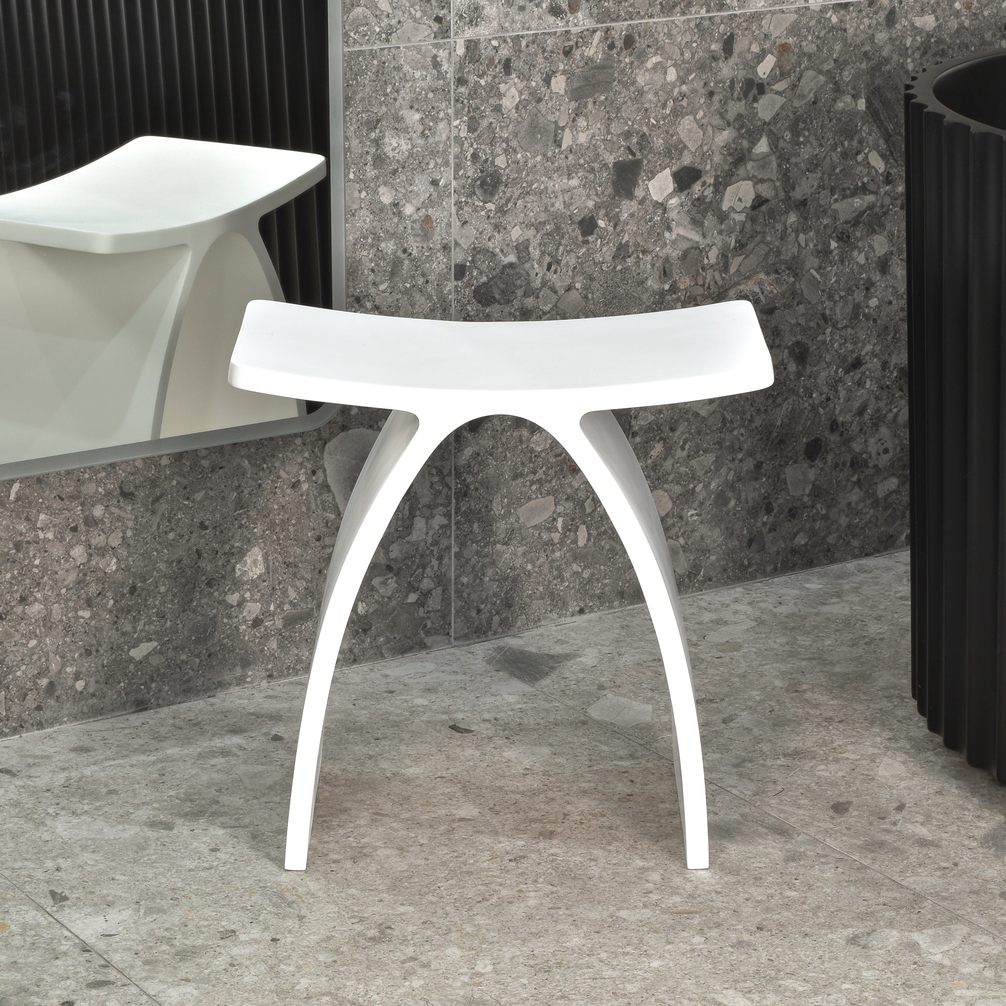 Kura Arch Artificial Stone Stool | Matte White |