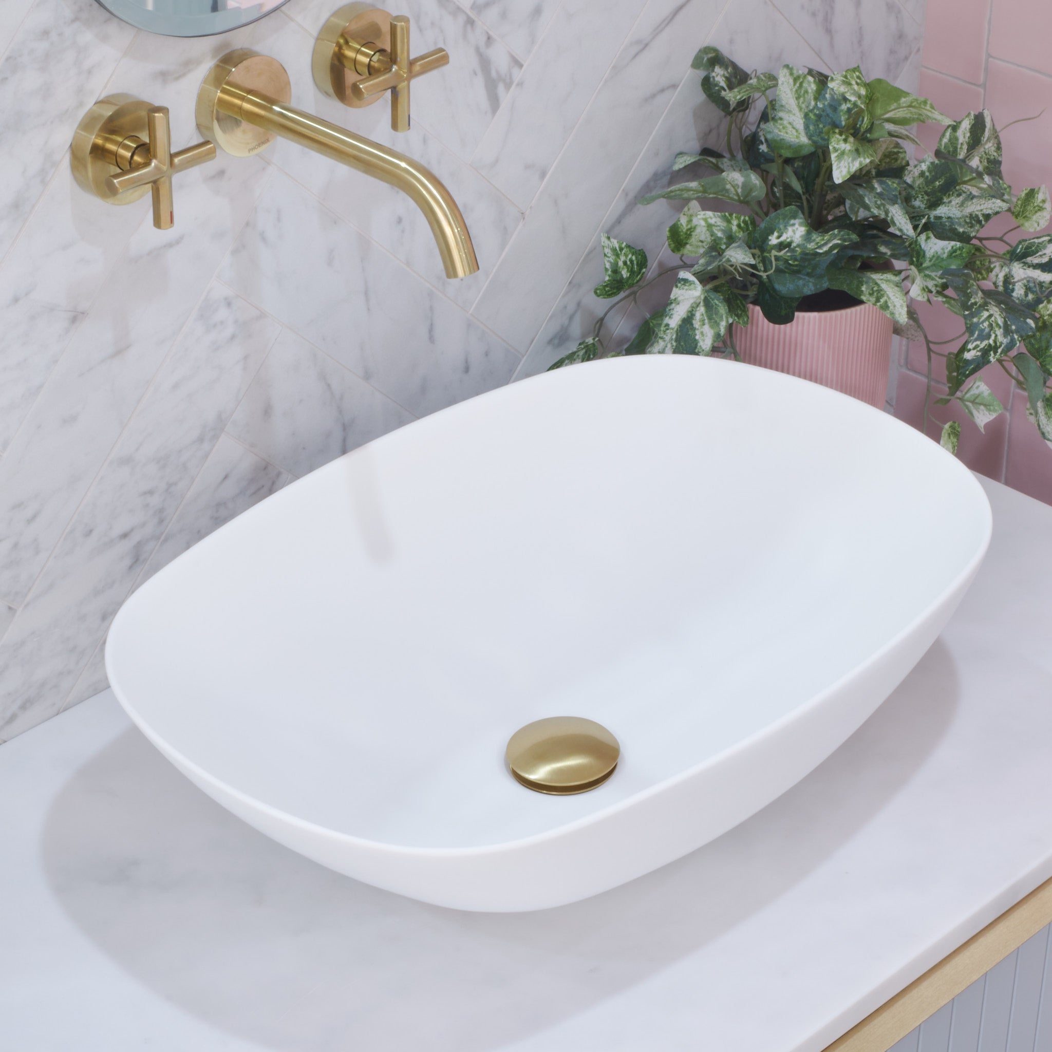 Rolo 540mm Artificial Stone Above-Counter Basin, Matte White