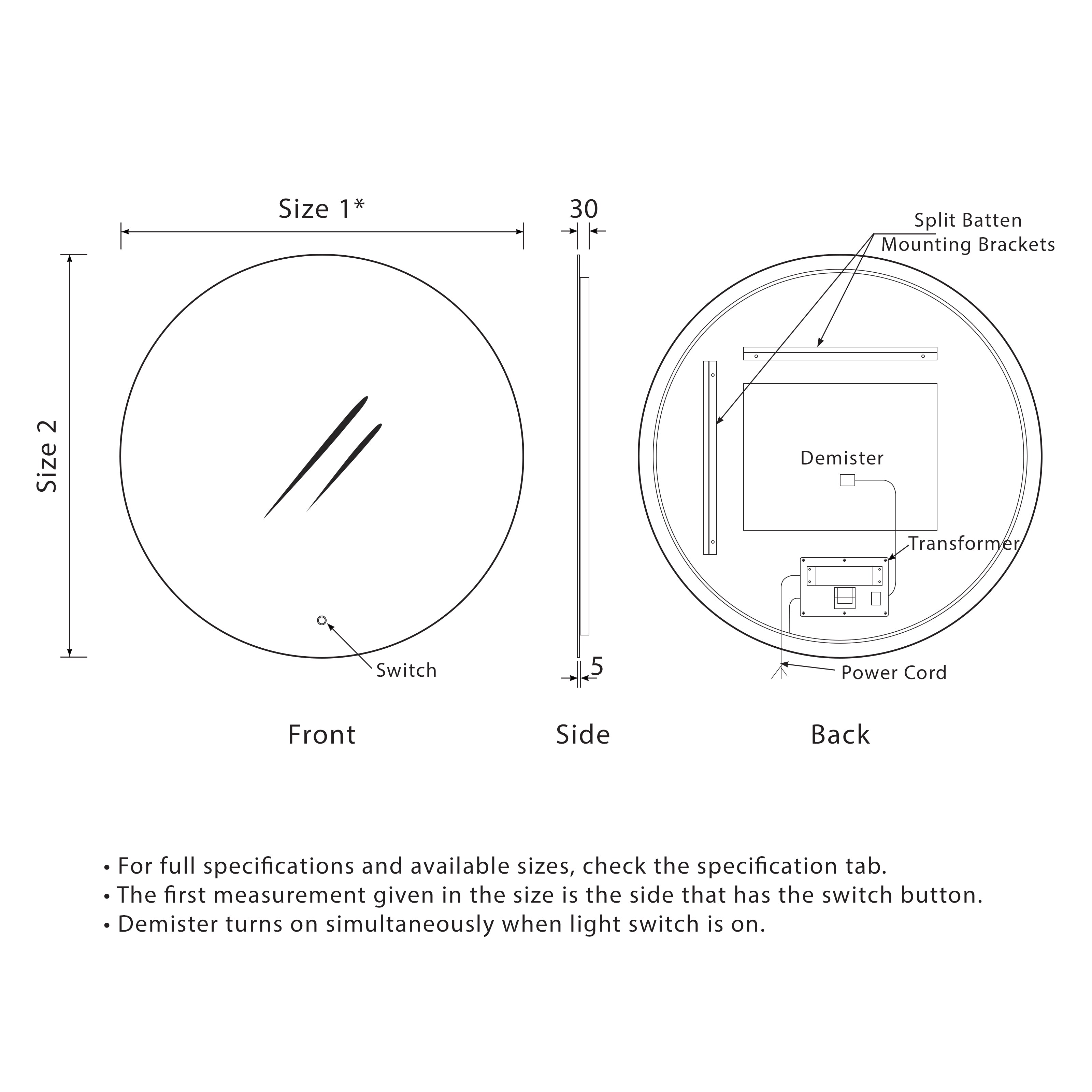 Circa Round 800mm Backlit LED Mirror with Polished Edge and Demister