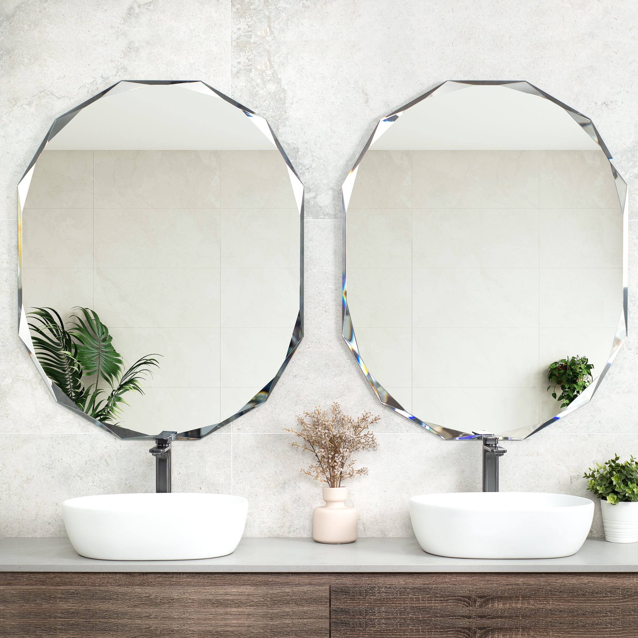 Classic Jewel Frameless Mirror with Jewelled Edge | 3 Sizes, from 450mm to 800mm |