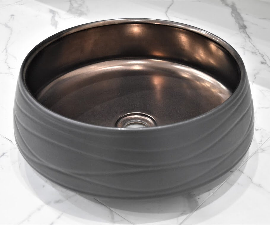 Zeus Black & Bronze 410mm Basin | Above Counter |