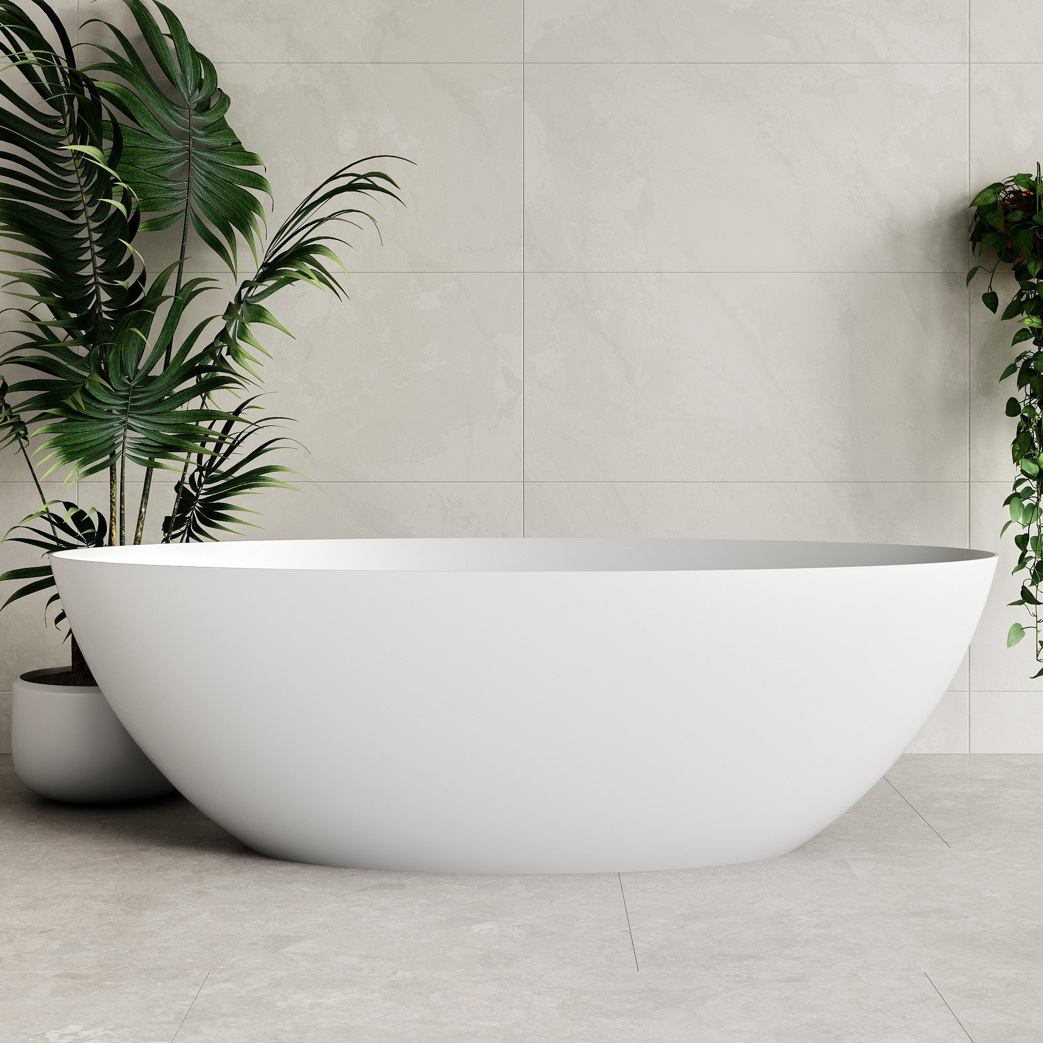 Petite Egg 1600mm Water-Saving (Low Volume) Artificial Stone Freestanding Bath, Matte White