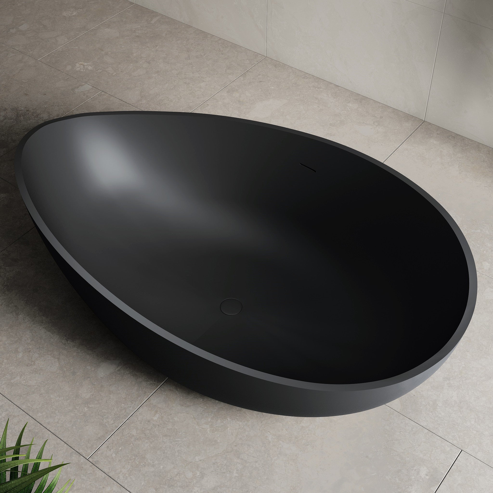 Wave Oval 1800mm Artificial Stone Freestanding Bath, Matte Black