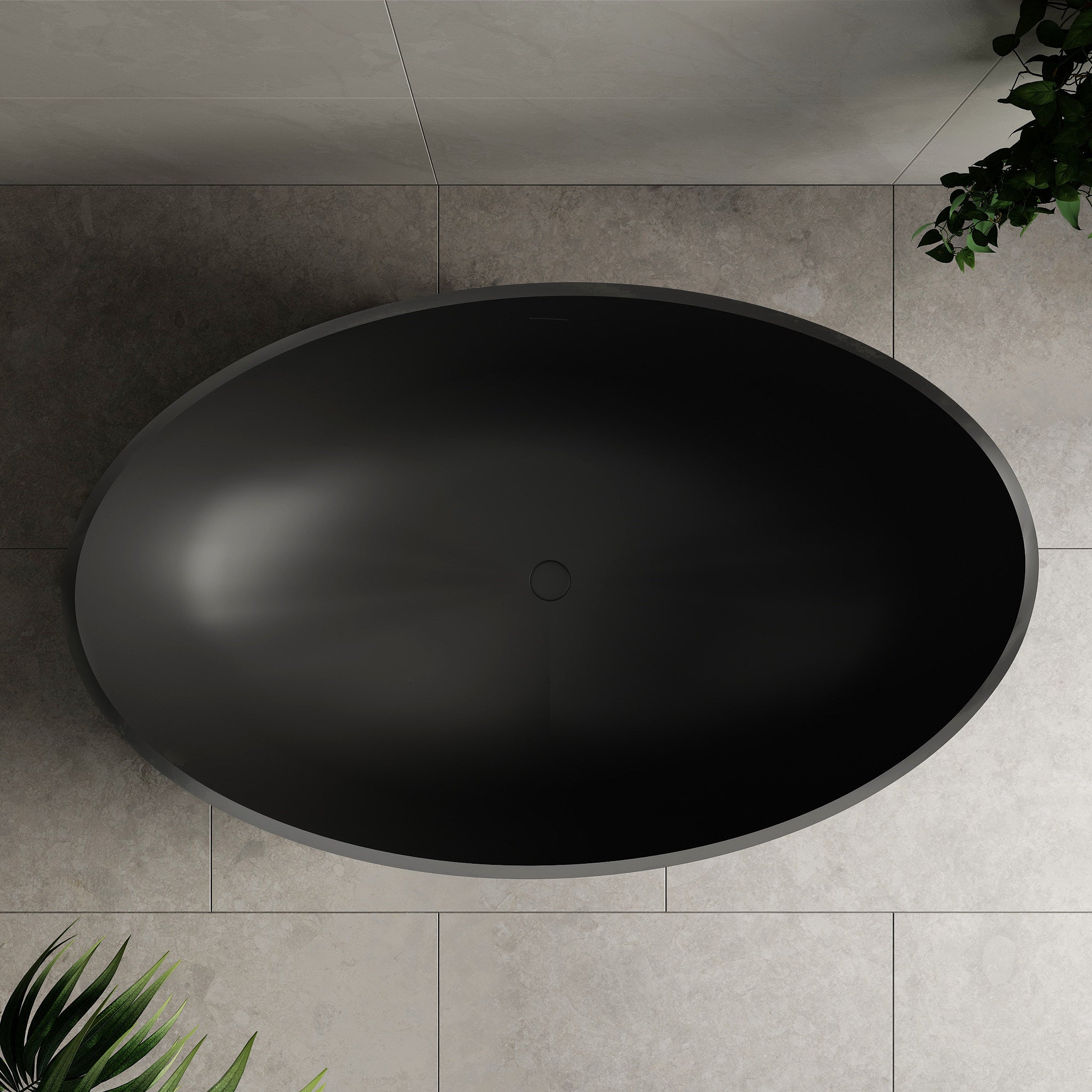 Wave Oval 1800mm Artificial Stone Freestanding Bath, Matte Black