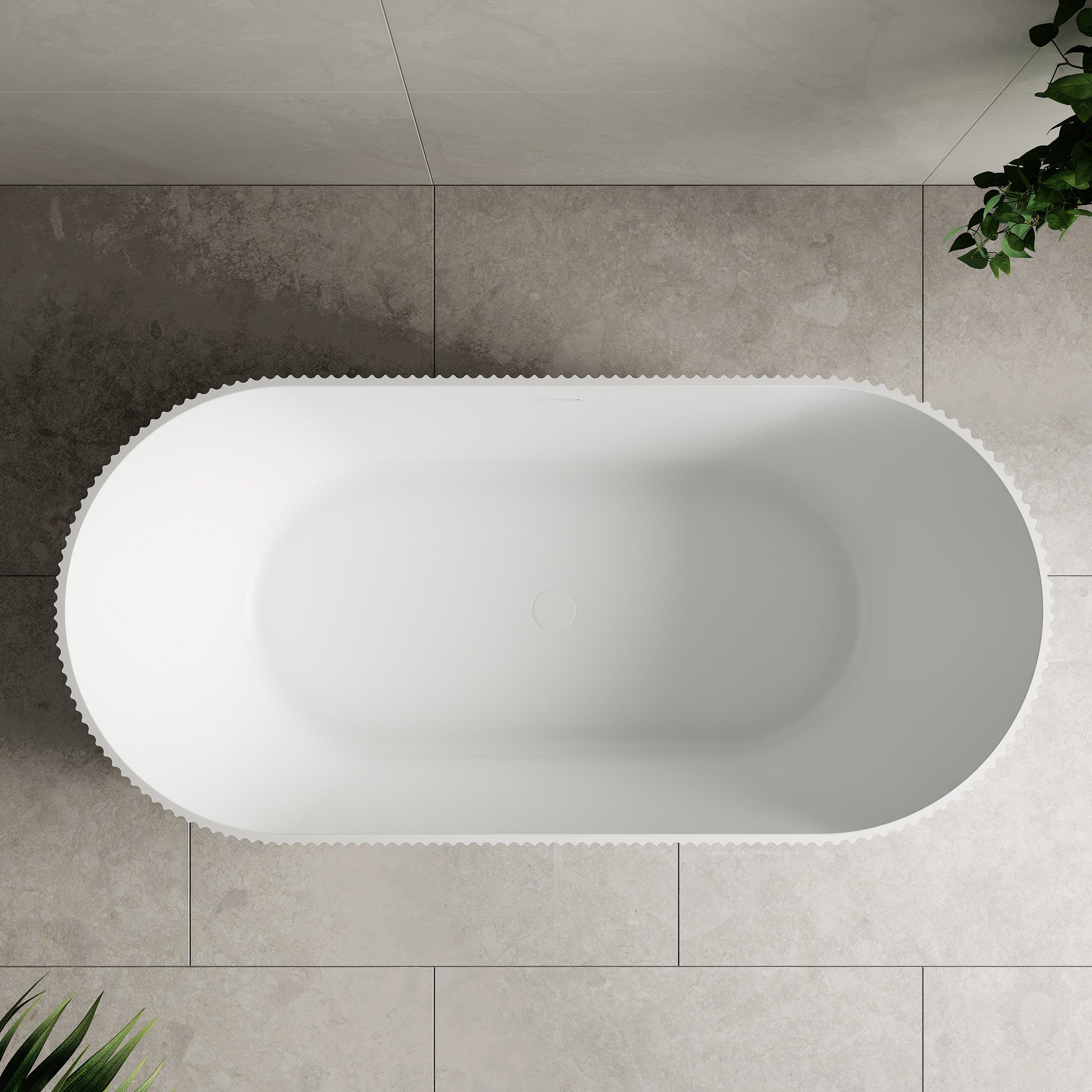 Brighton Groove 1700mm Fluted Oval Artificial Stone Freestanding Bath, Matte White