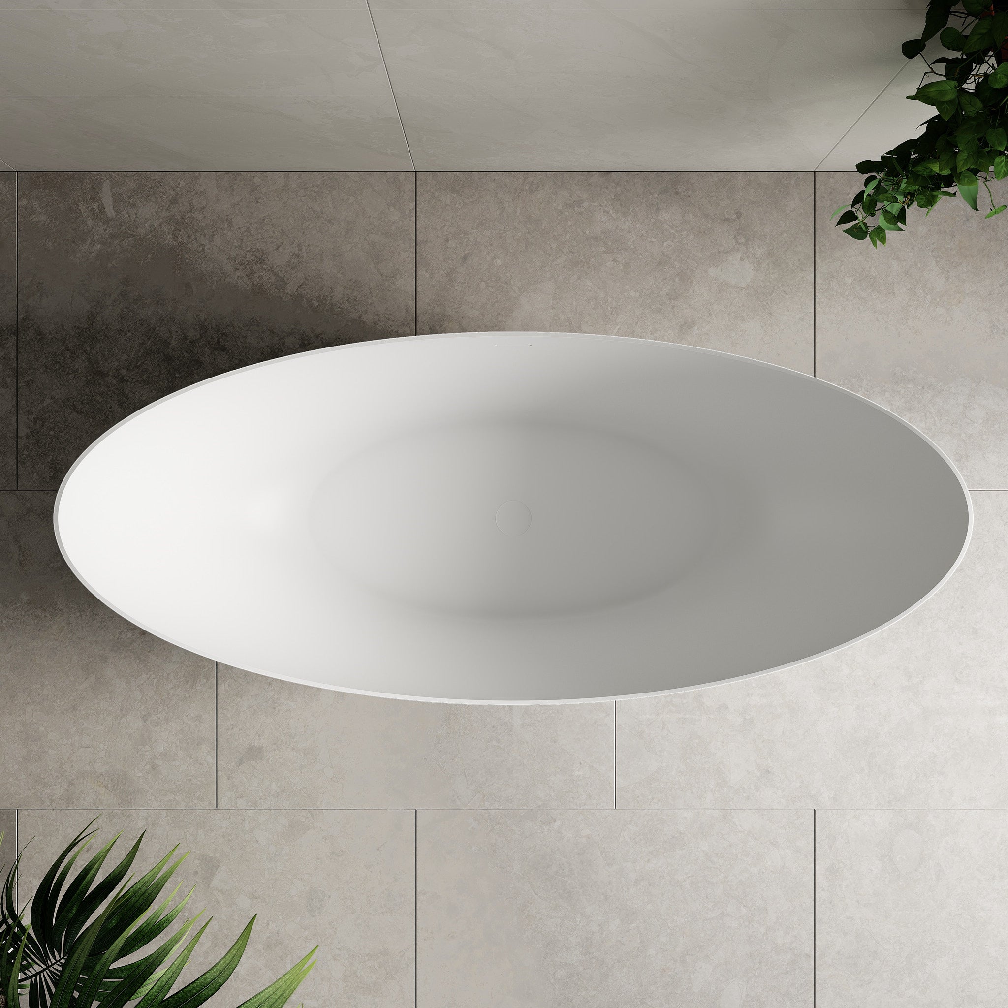 Lua Moon 1800mm Double High Back Artificial Stone Freestanding Bath, Matte White