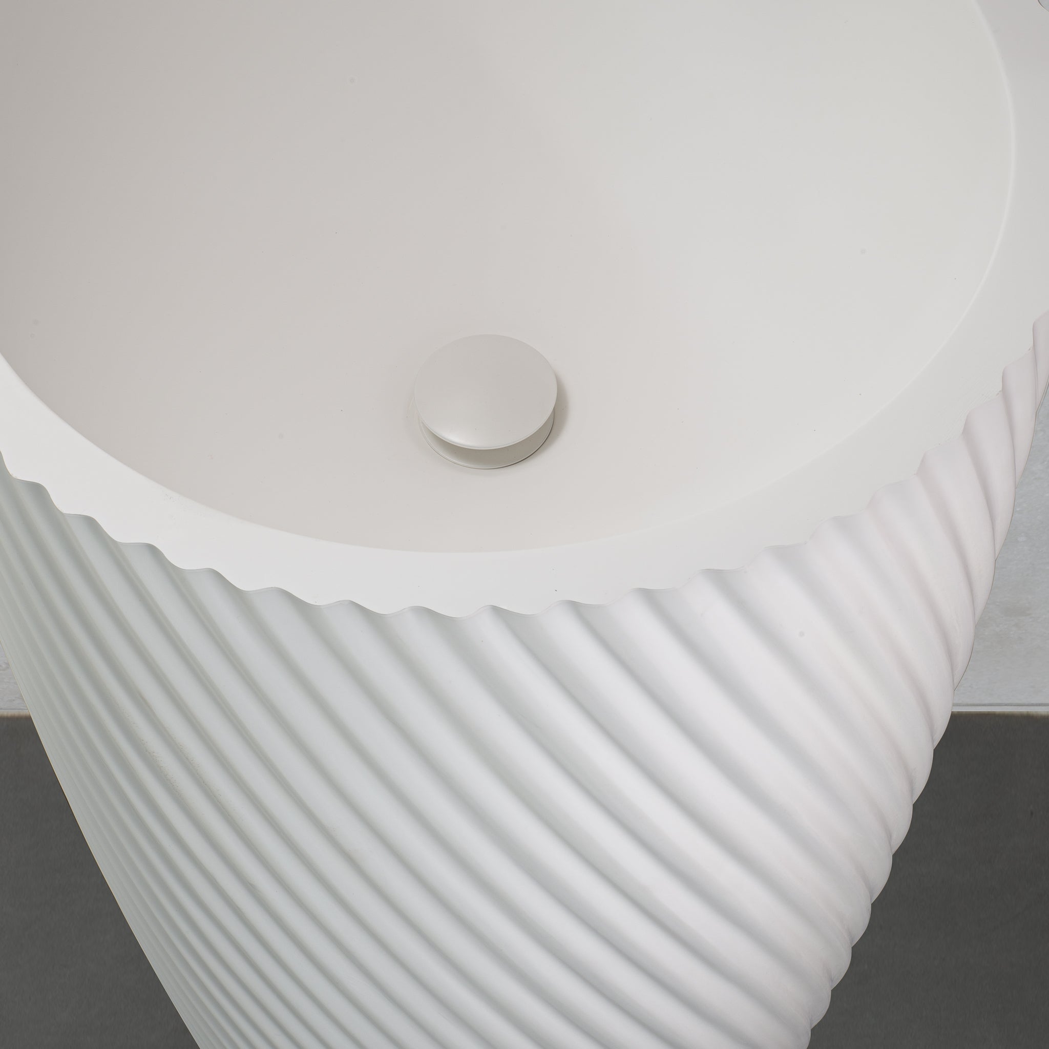 Circa Swirl 500mm Round Fluted Artificial Stone Pedestal Basin | Matte White |