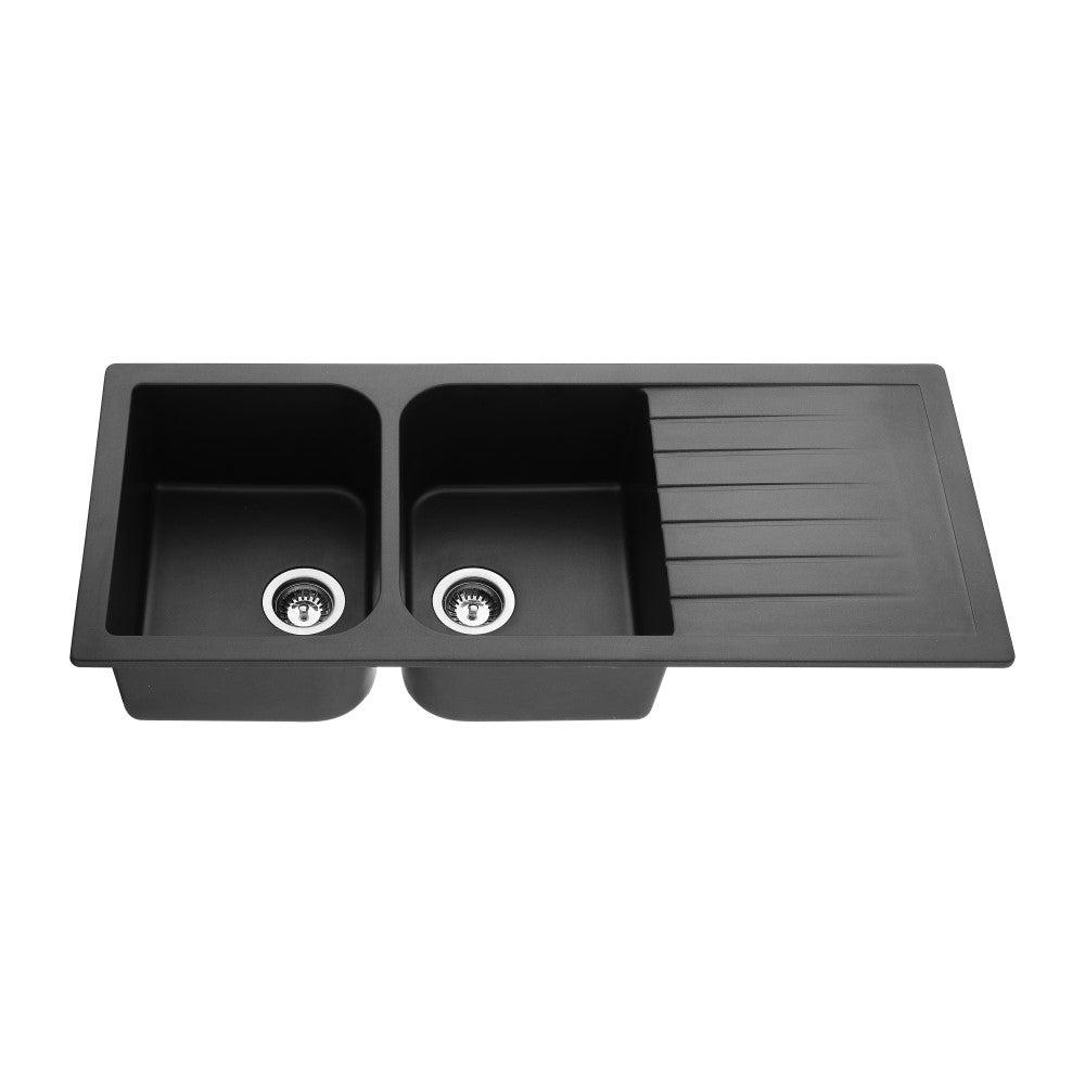 Volca 1160mm x 500mm x 225mm Quartz Double Sink | Black |