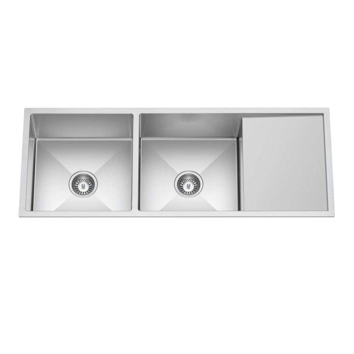 Retto 1190mm x 450mm x 230mm Stainless Steel Double Sink with Drainer | Brushed Nickel |