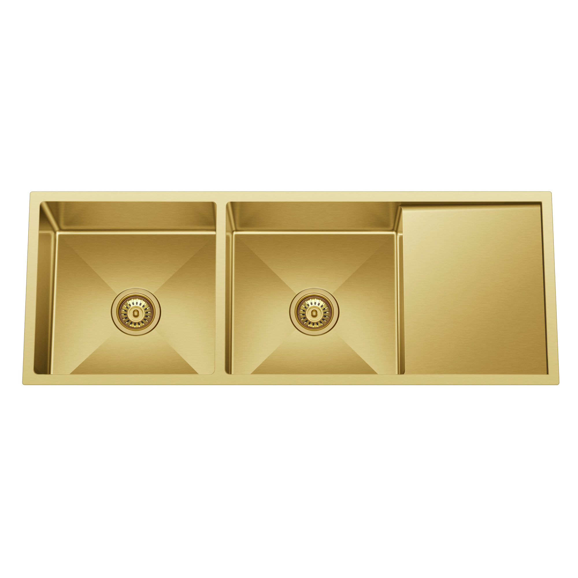 Retto 1190mm x 450mm x 230mm Stainless Steel Double Sink with Drainer | Brushed Brass (gold) |