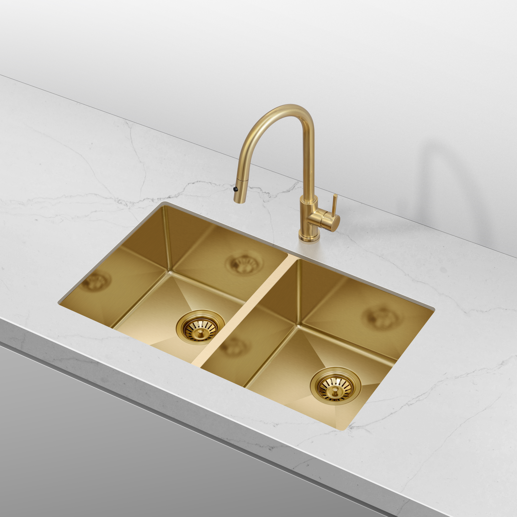 Retto 770mm x 450mm x 230mm Stainless Steel Double Sink | Brushed Brass (gold) |