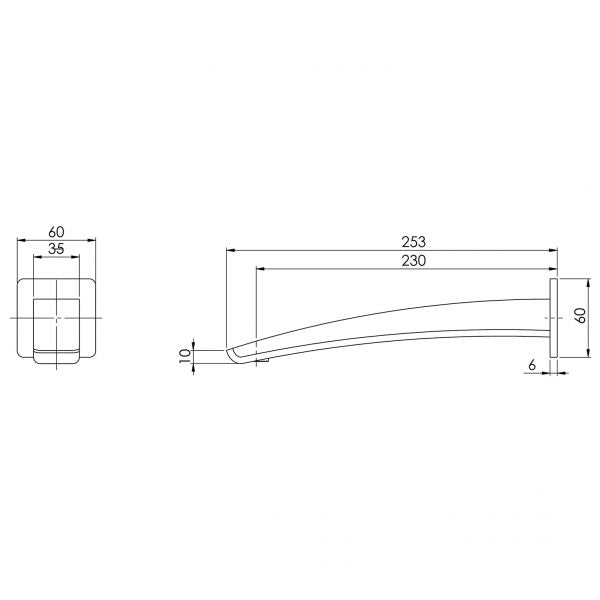 Phoenix Rush Basin/ Bath Wall Outlet 230mm | Chrome |