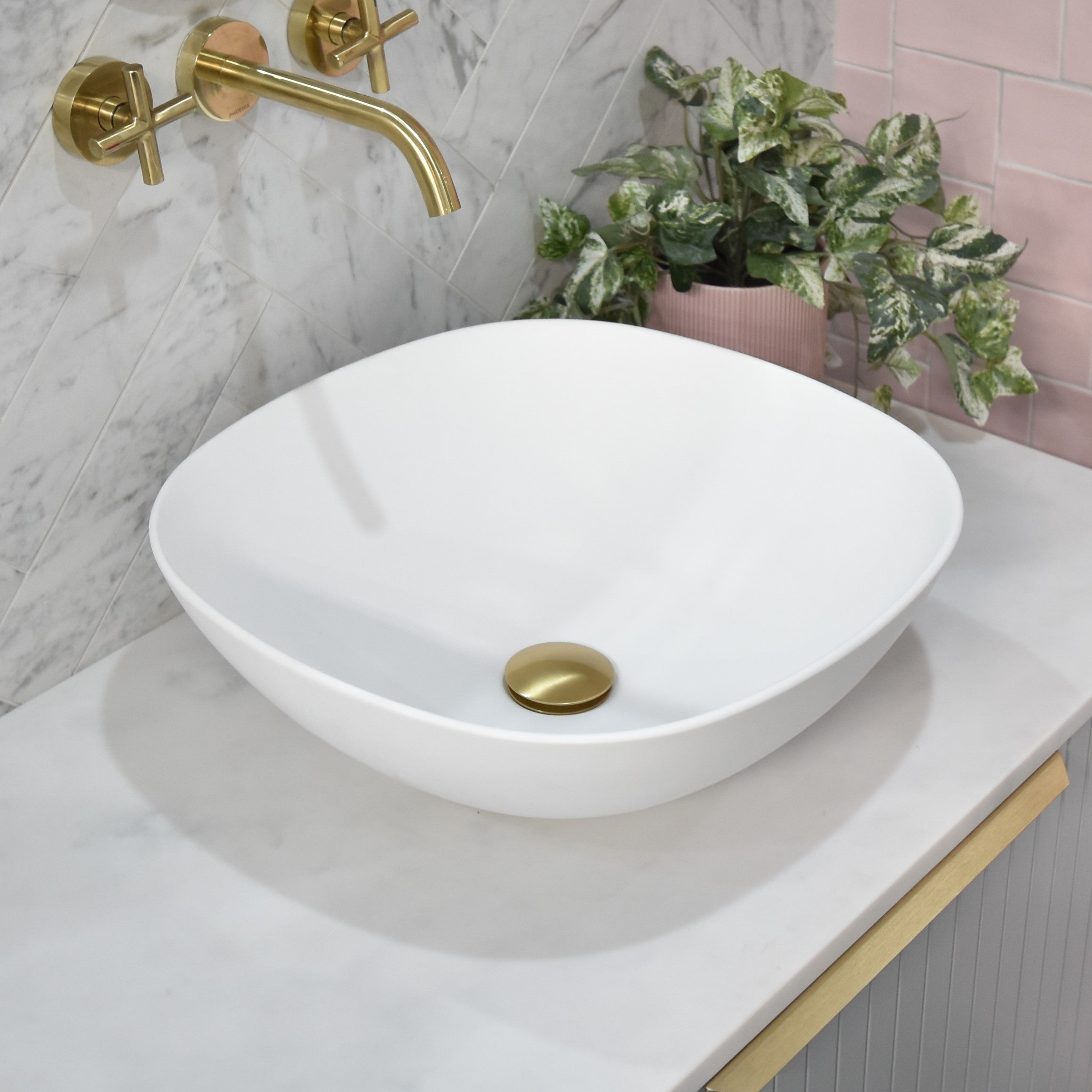 Rolo 430mm Artificial Stone Above-Counter Basin, Matte White