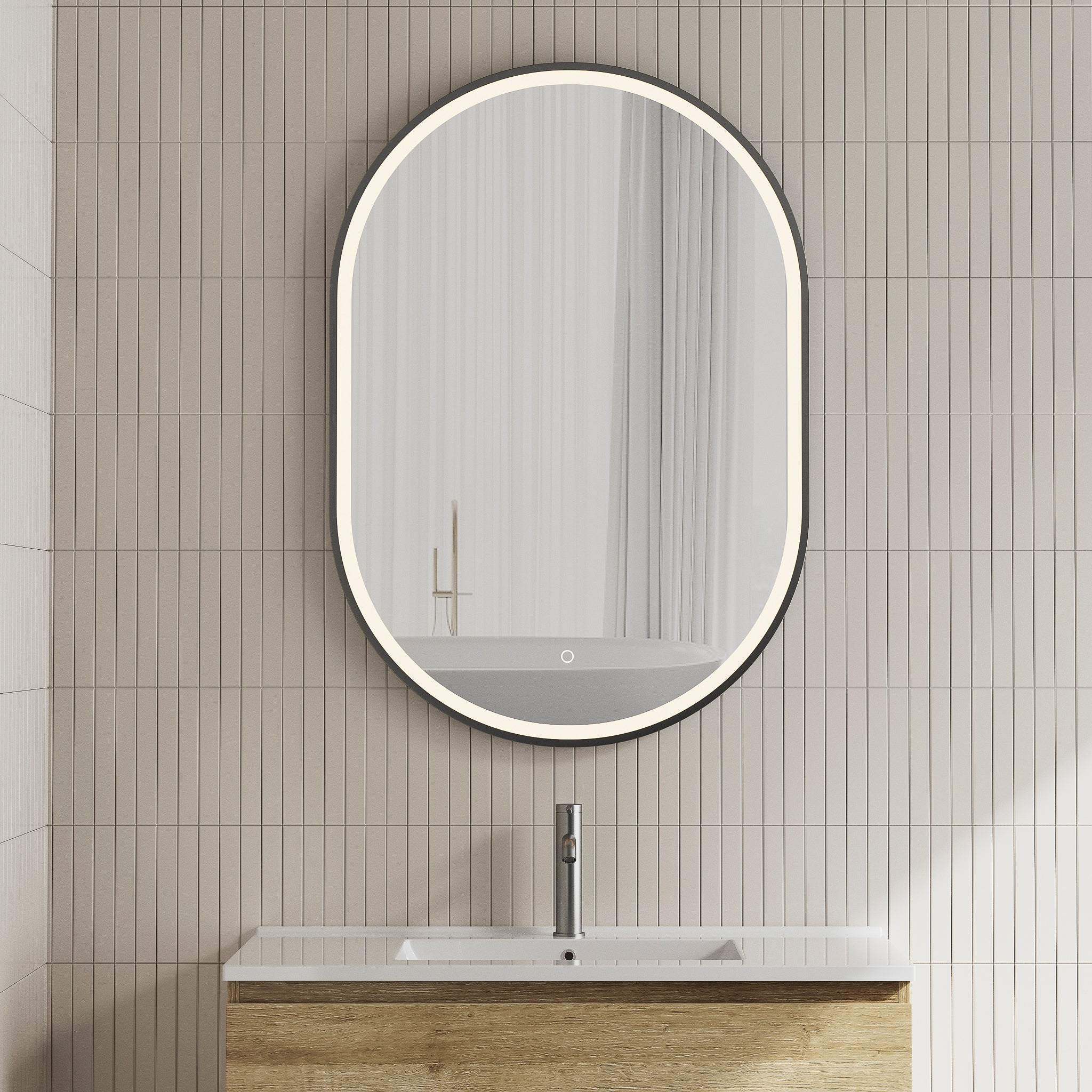 Pill Oval Frontlit LED Mirror with Matte Black Frame and Demister | 6 sizes available, from 500mm to 1500mm |