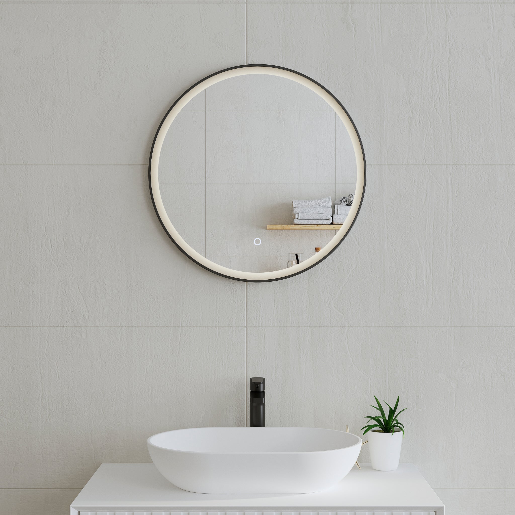 Circa Round Frontlit LED Mirror with Matte Black Frame and Demister | 3 sizes available, from 600mm to 1000mm |