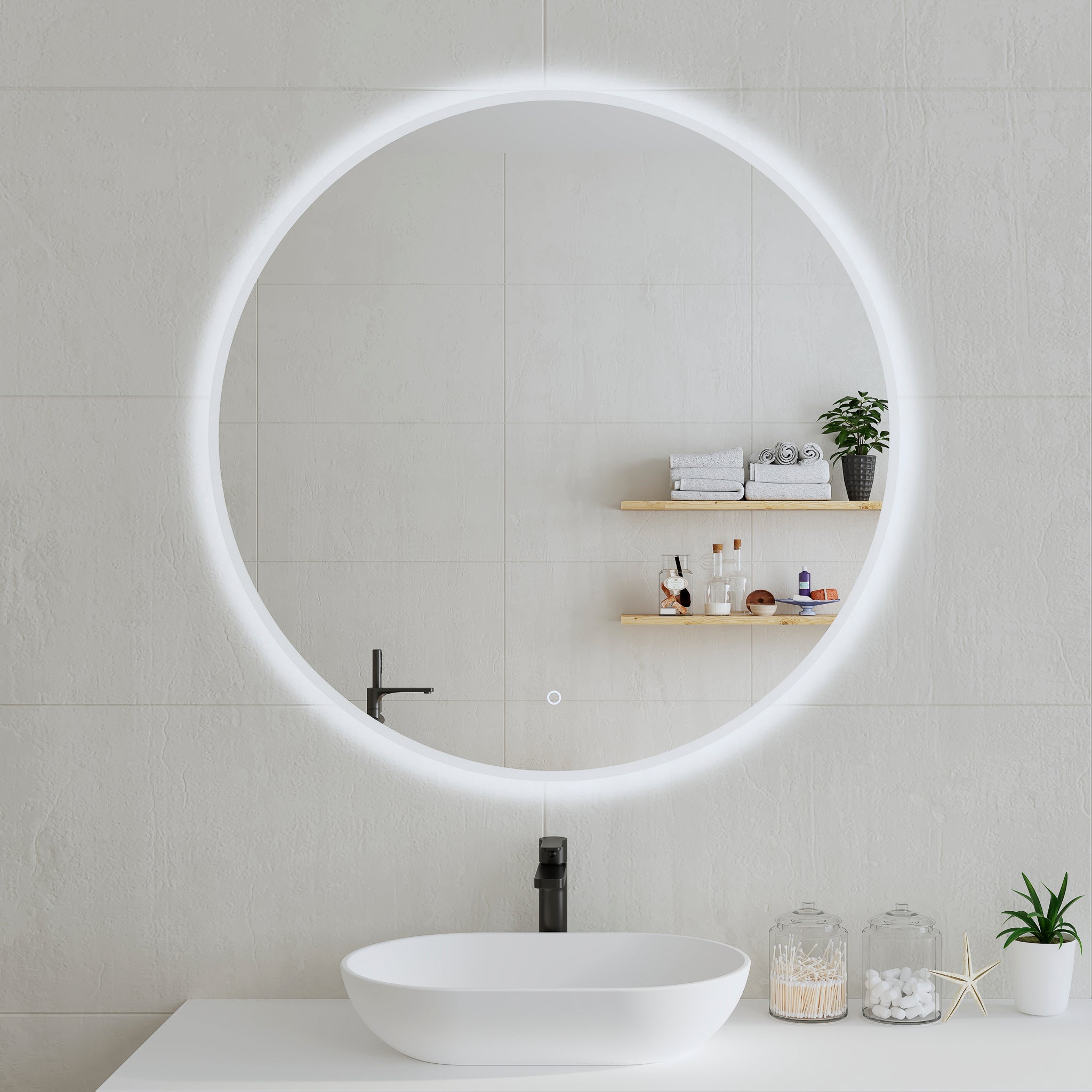 Circa Round LED Mirror with Frosted Glass Border and Demister | 8 sizes, from 600mm to 1200mm |