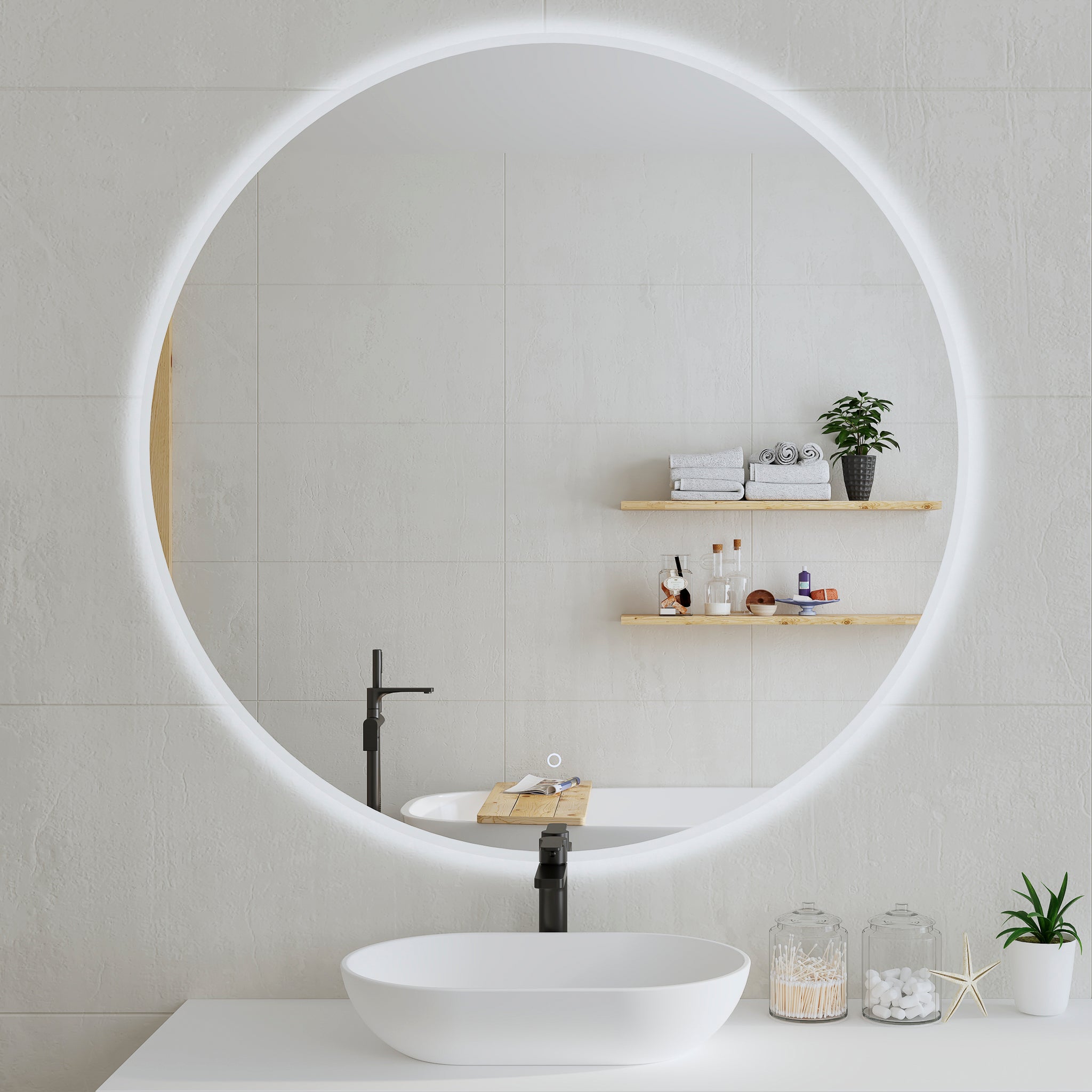 Circa Round LED Mirror with Frosted Glass Border and Demister | 8 sizes, from 600mm to 1200mm |