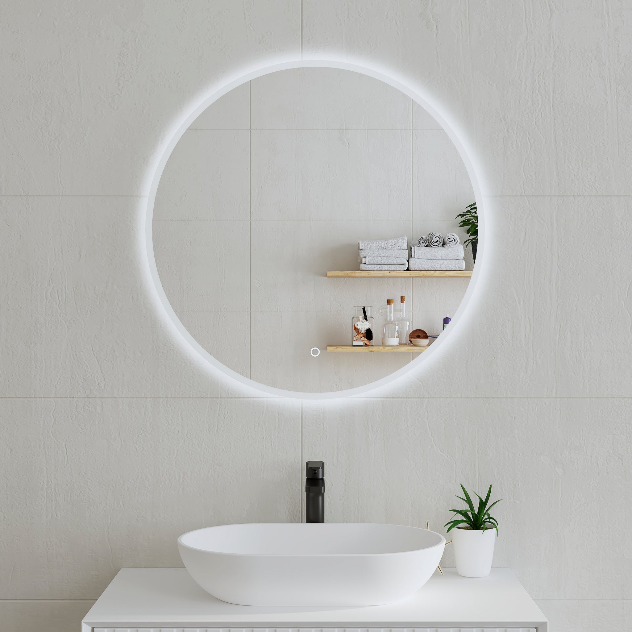 Circa Round LED Mirror with Frosted Glass Border and Demister | 8 sizes, from 600mm to 1200mm |