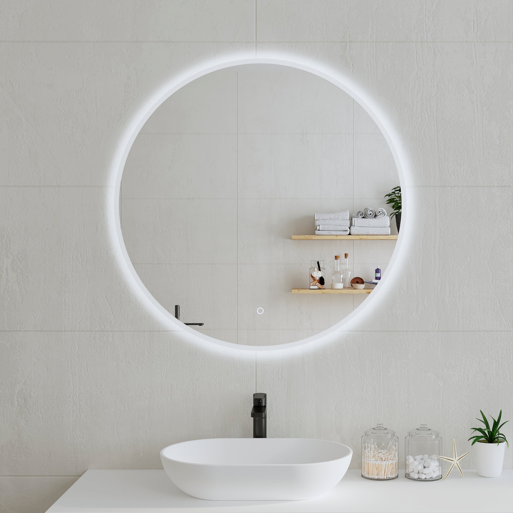 Circa Round LED Mirror with Frosted Glass Border and Demister | 8 sizes, from 600mm to 1200mm |