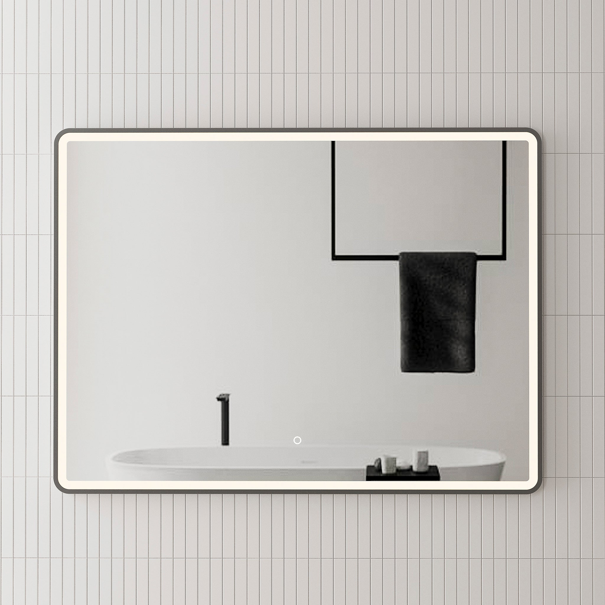 Retti Rectangular Frontlit LED Mirror with Matte Black Frame and Demister | 5 sizes available, from 450mm to 1500mm |