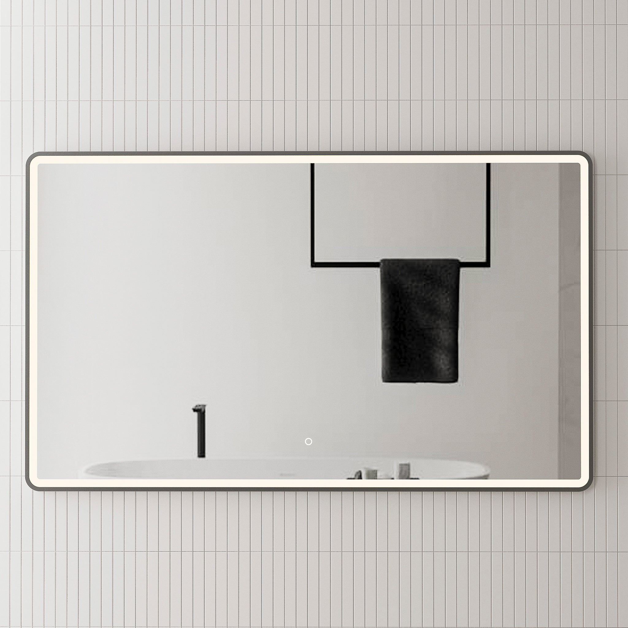 Retti Rectangular Frontlit LED Mirror with Matte Black Frame and Demister | 5 sizes available, from 450mm to 1500mm |