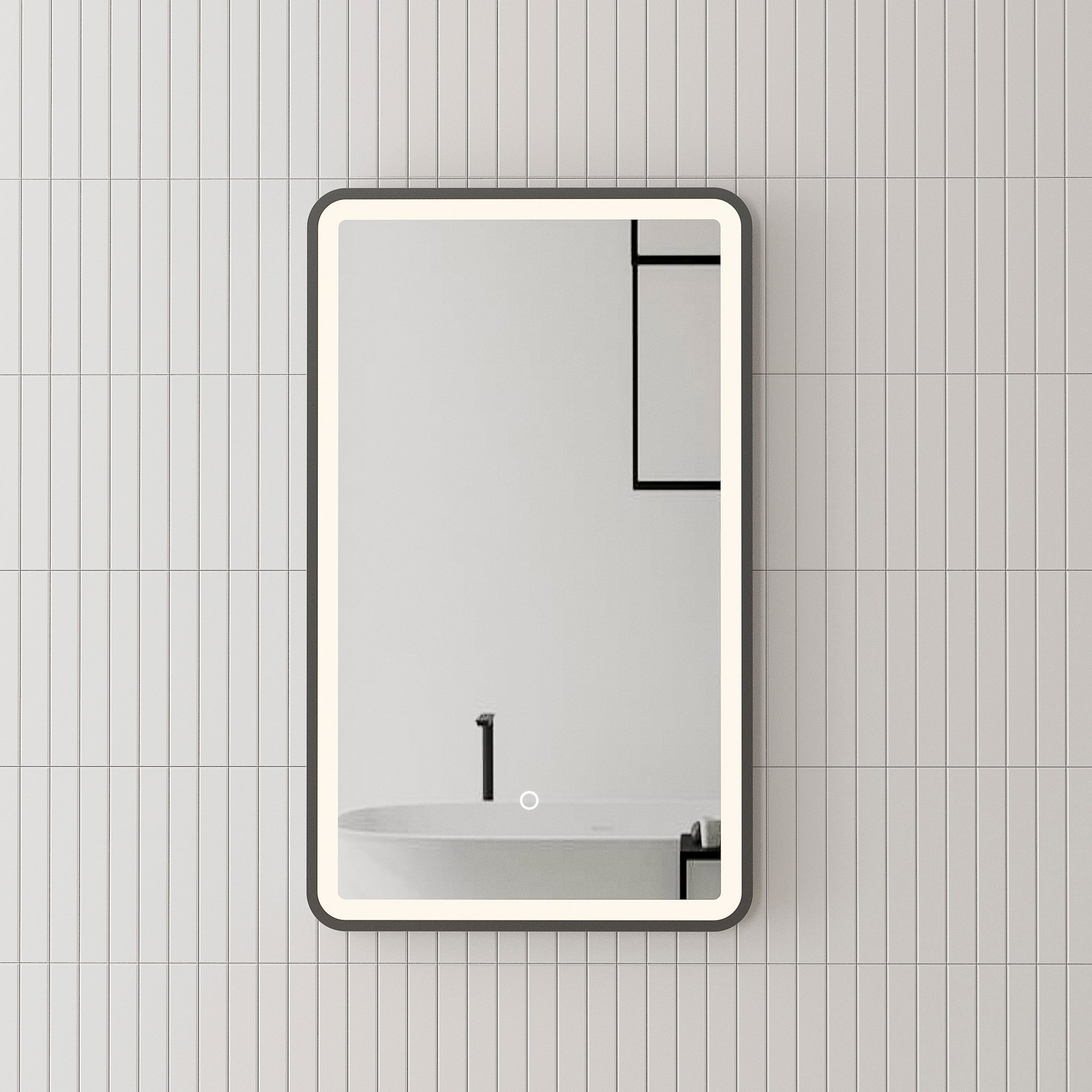 Retti Rectangular Frontlit LED Mirror with Matte Black Frame and Demister | 5 sizes available, from 450mm to 1500mm |