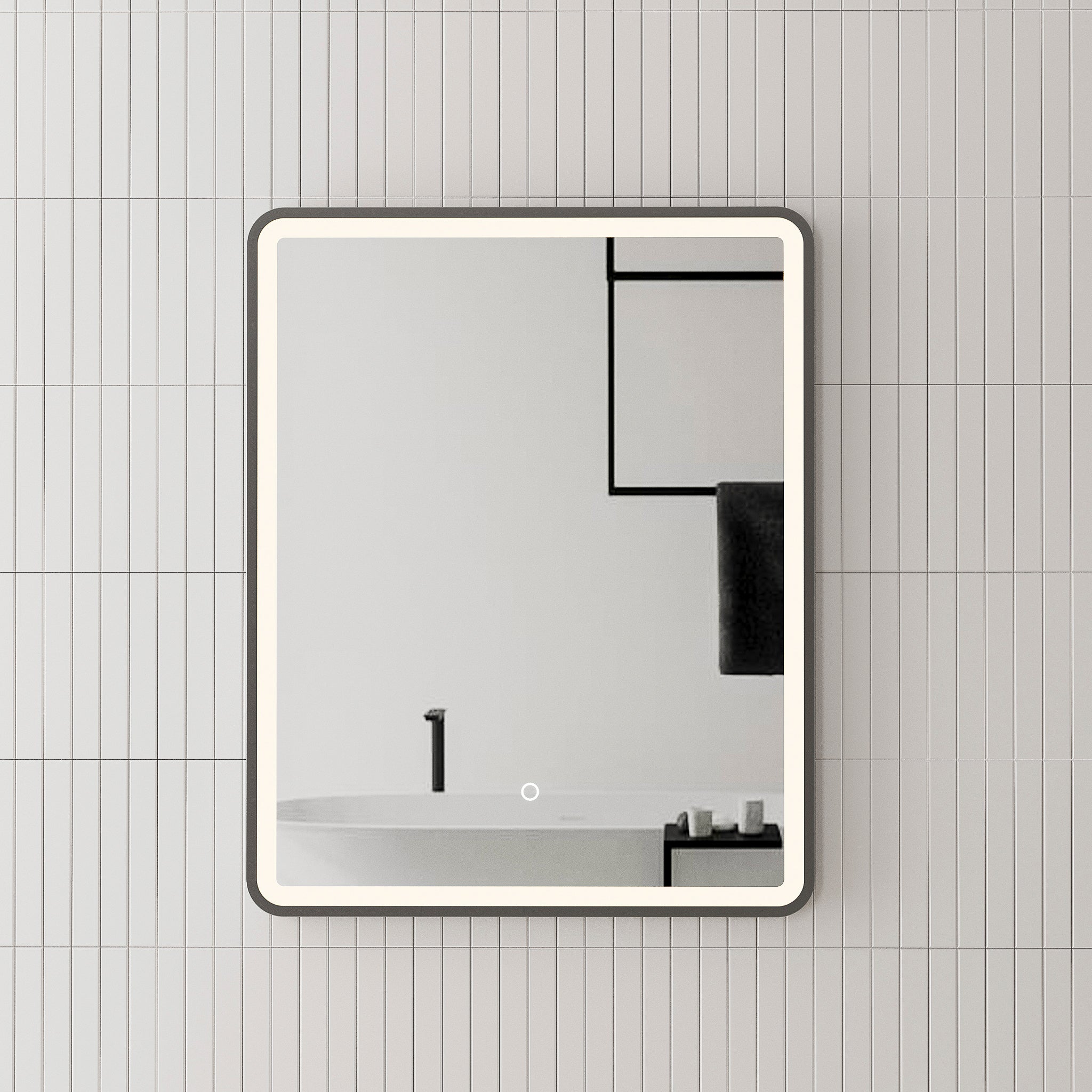 Retti Rectangular Frontlit LED Mirror with Matte Black Frame and Demister | 5 sizes available, from 450mm to 1500mm |